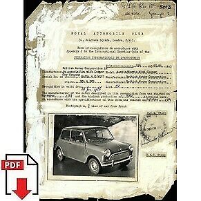 1966 Austin Morris Mini Cooper FIA homologation form PDF download (RAC)